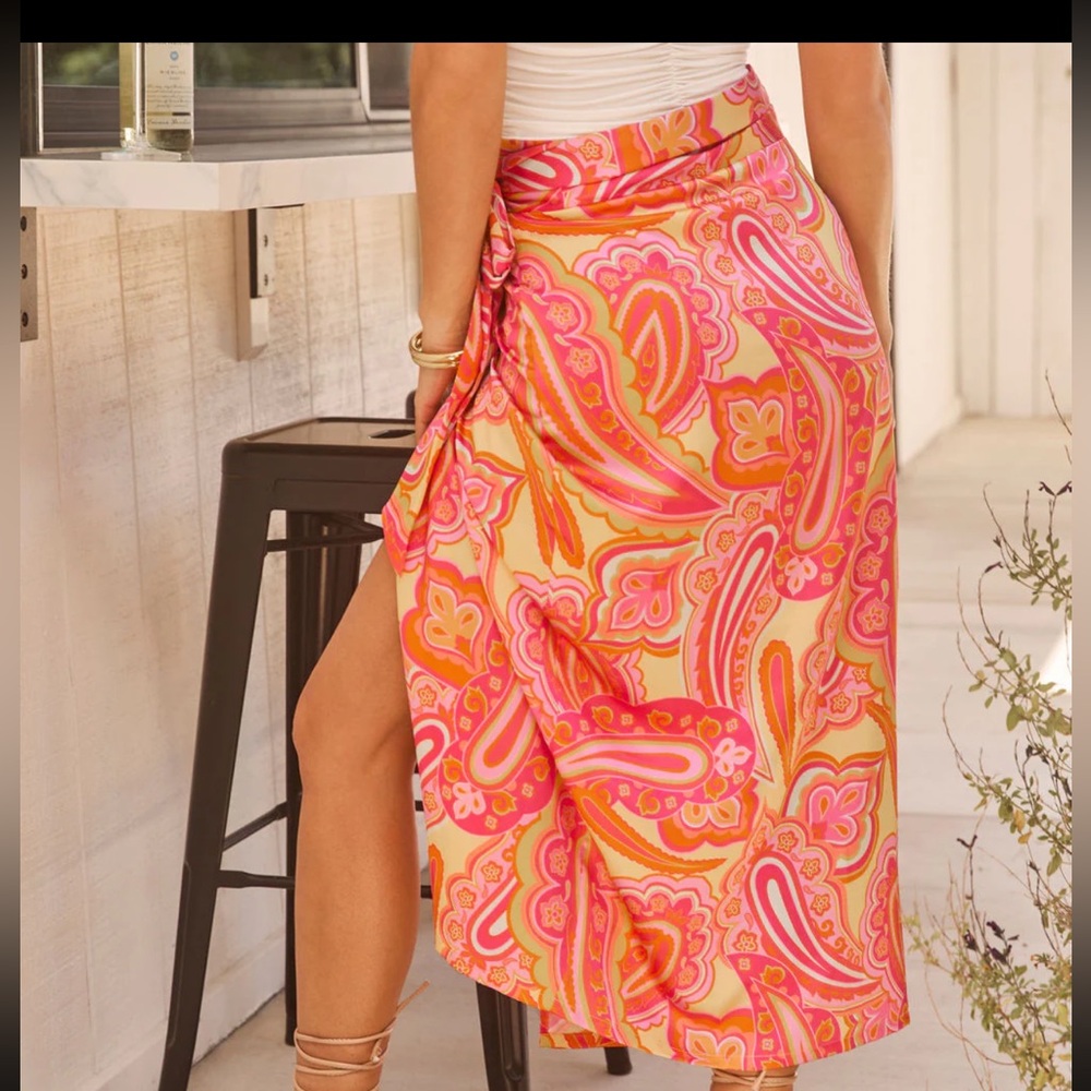 Vici Pink and White Wrap Midi Skirt - Picture 3 of 4